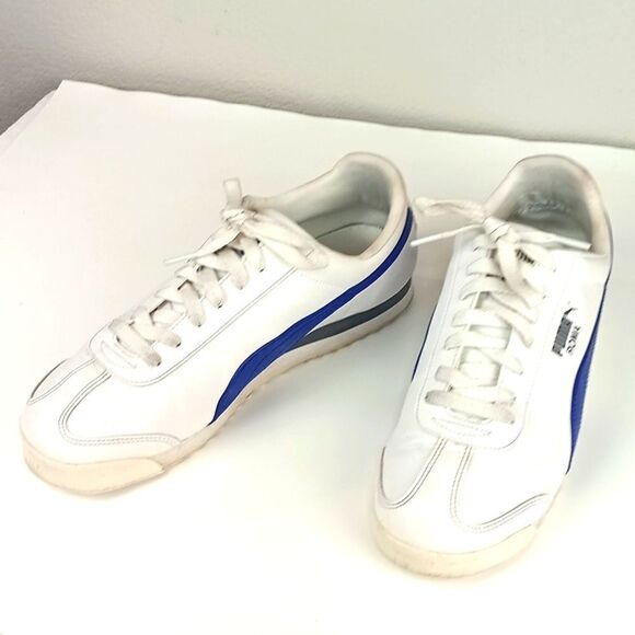 Puma Men's Roma Basic white/blue casual sneakers sz 12 - Picture 1 of 9